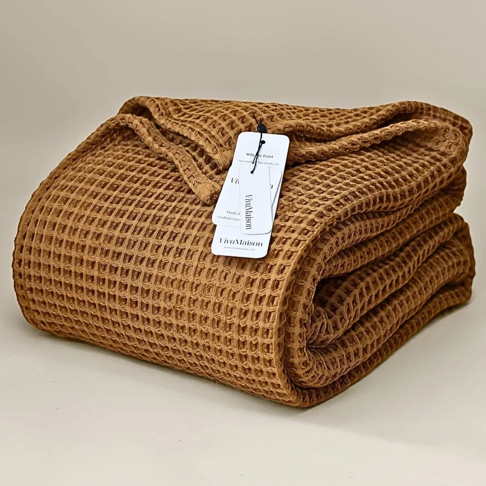 Viva Maison Waffle Blanket 95x126 Brown 100% Turkish Cotton Honeycomb New